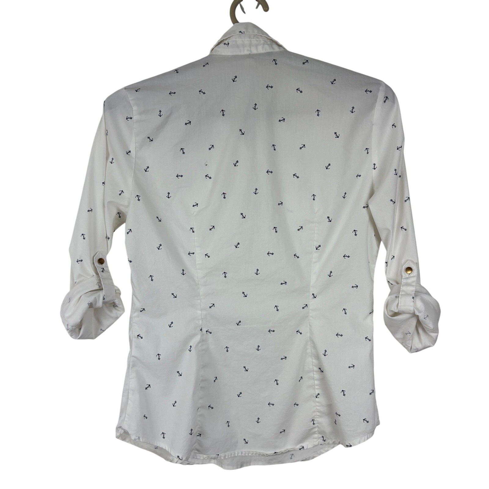 Women’s White Button Up Shirt Anchor preppy coastal nautical size 38 LCW Vision
