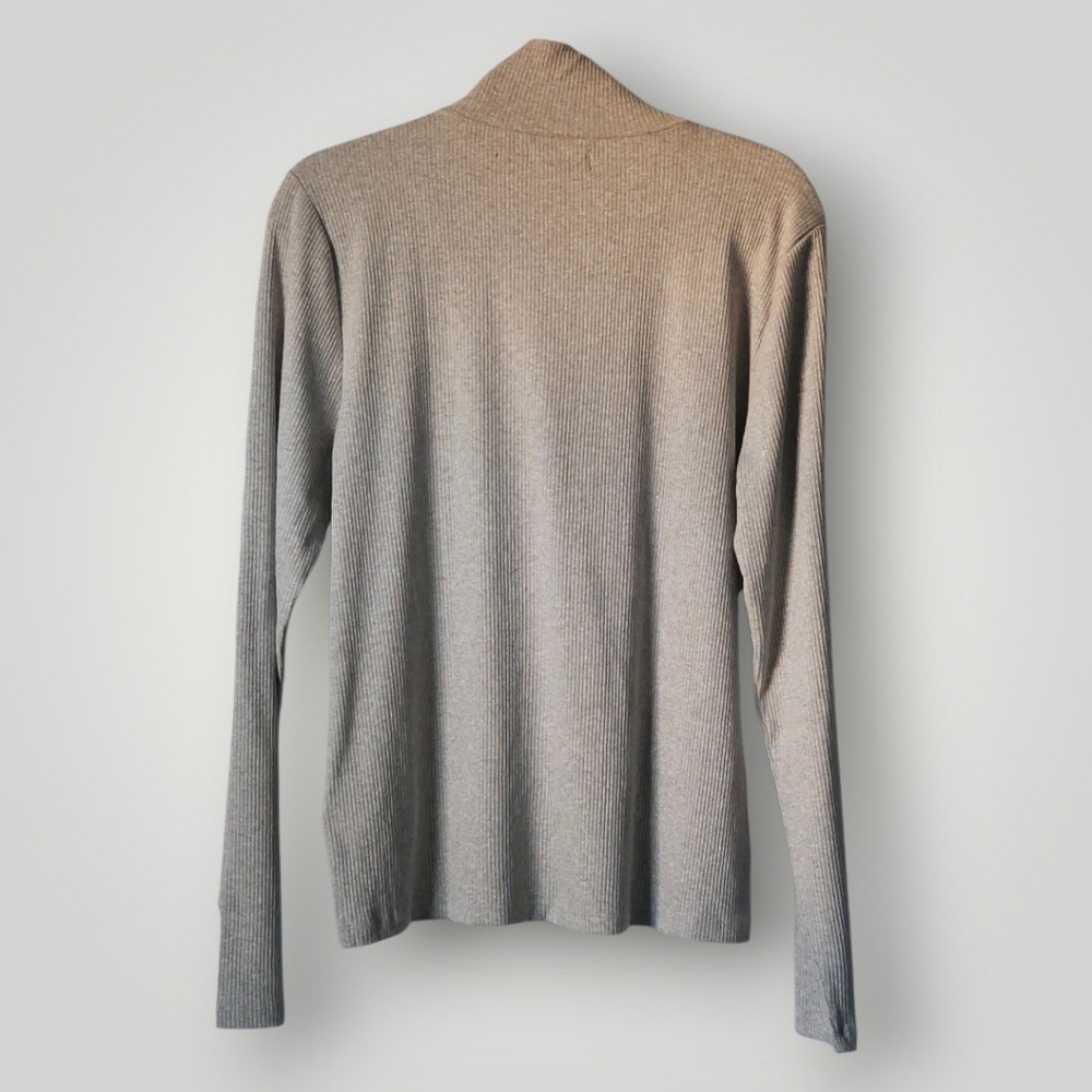 J.Crew Gold Button Ribbed Turtleneck XL Gray Coastal Grandmother Quiet Luxu