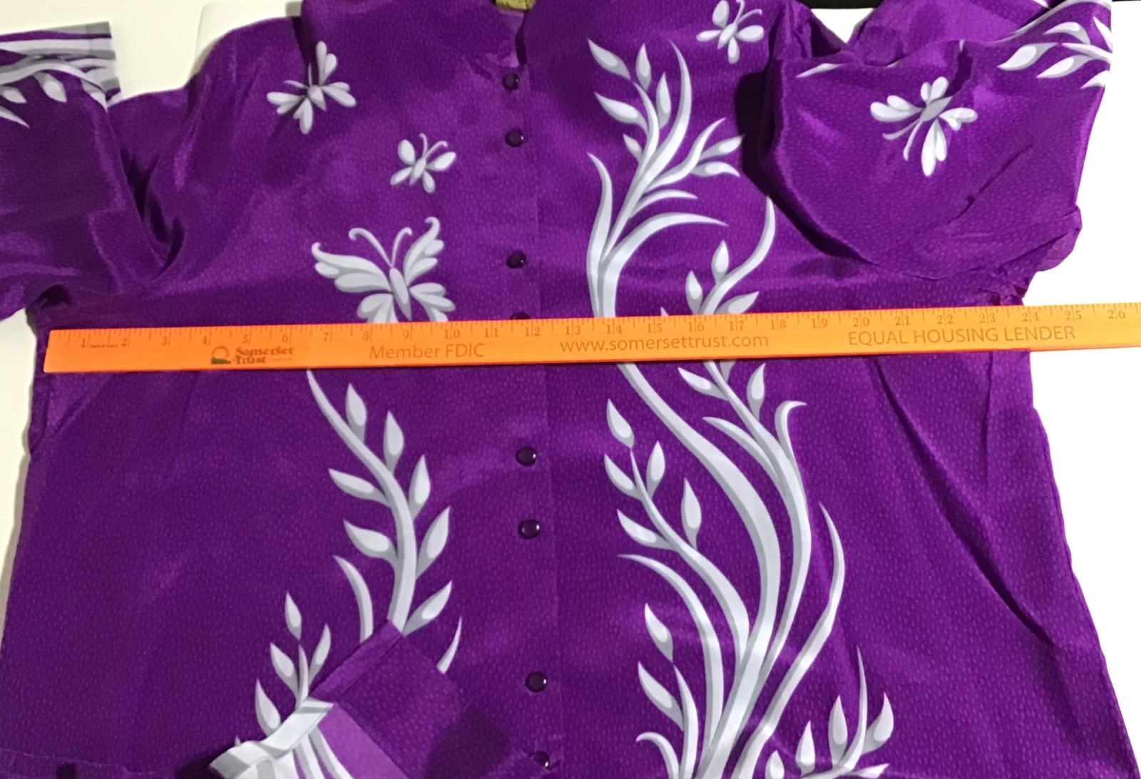 Vtg Bob Mackie Wearable Art Blouse 100% Silk Purple XL Butterflies Bird Artsy