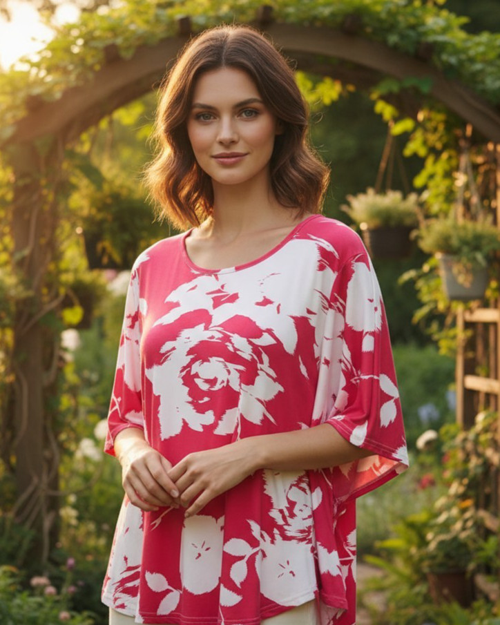 Robert Louis M Top Pink White Floral Flutter Cottage Tropical Resort Dopamine