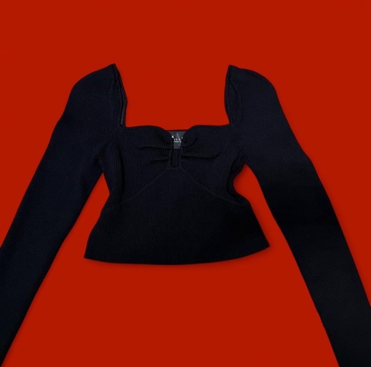 KILLSTAR Women’s Black Square Neck Long Sleeve Knit Pullover Top Size M