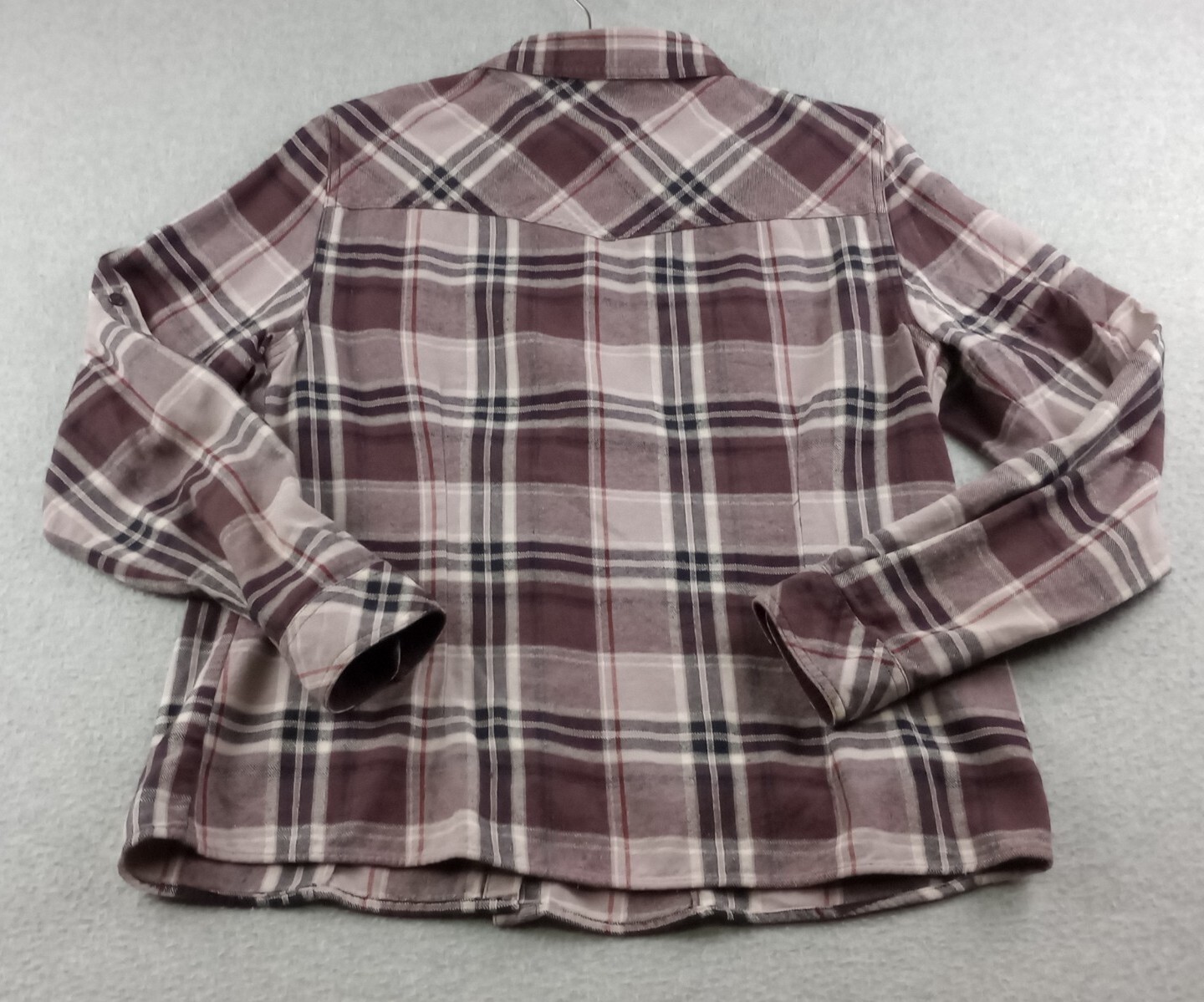Magellan Shirt Womens Small Brown Flannel Western Roll Tab Flip Cuff Button Up