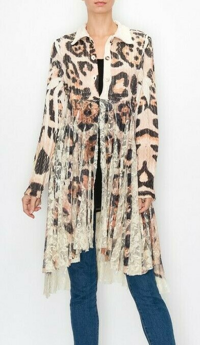 NWT ORIGAMI cardigan SWEATER SM-3XL vintage LEOPARD ANIMAL PRINT LACE BOHEMIAN