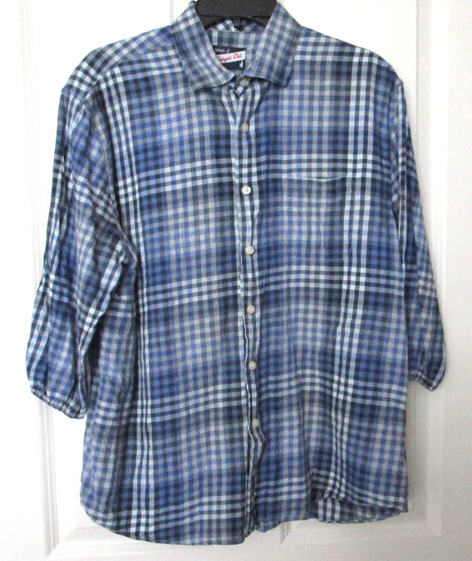 Johnnie-O Hangin Out Women’s Cotton Button Down Plaid Check Shirt Blue Size L