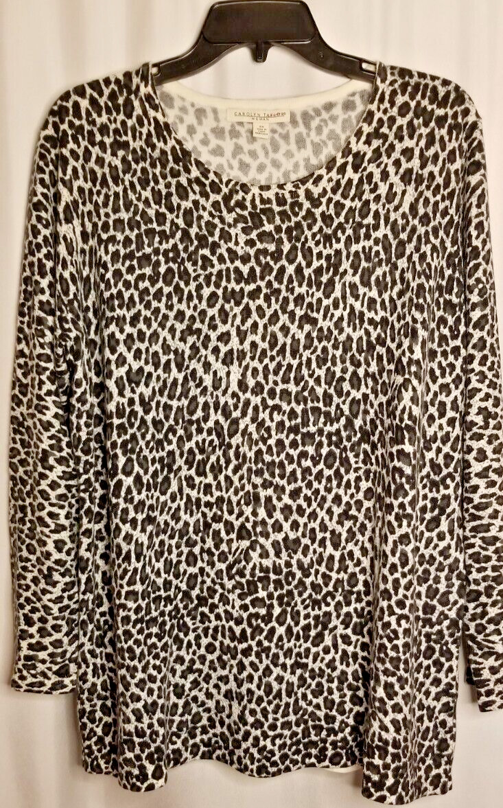 Women’s Knit Sweater Top Black Animal Print Carolyn Taylor Designer Size 2X