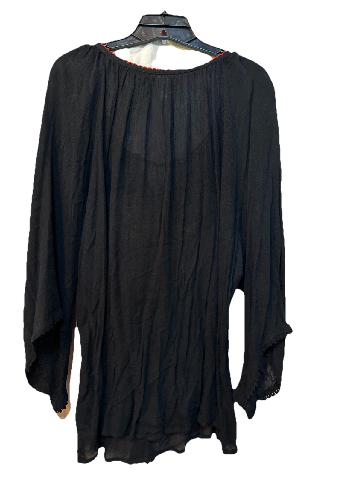 Shoreline Black Floral Embroidered Boho/Peasant Top Flare Sleeves Women’s Sz 2XL