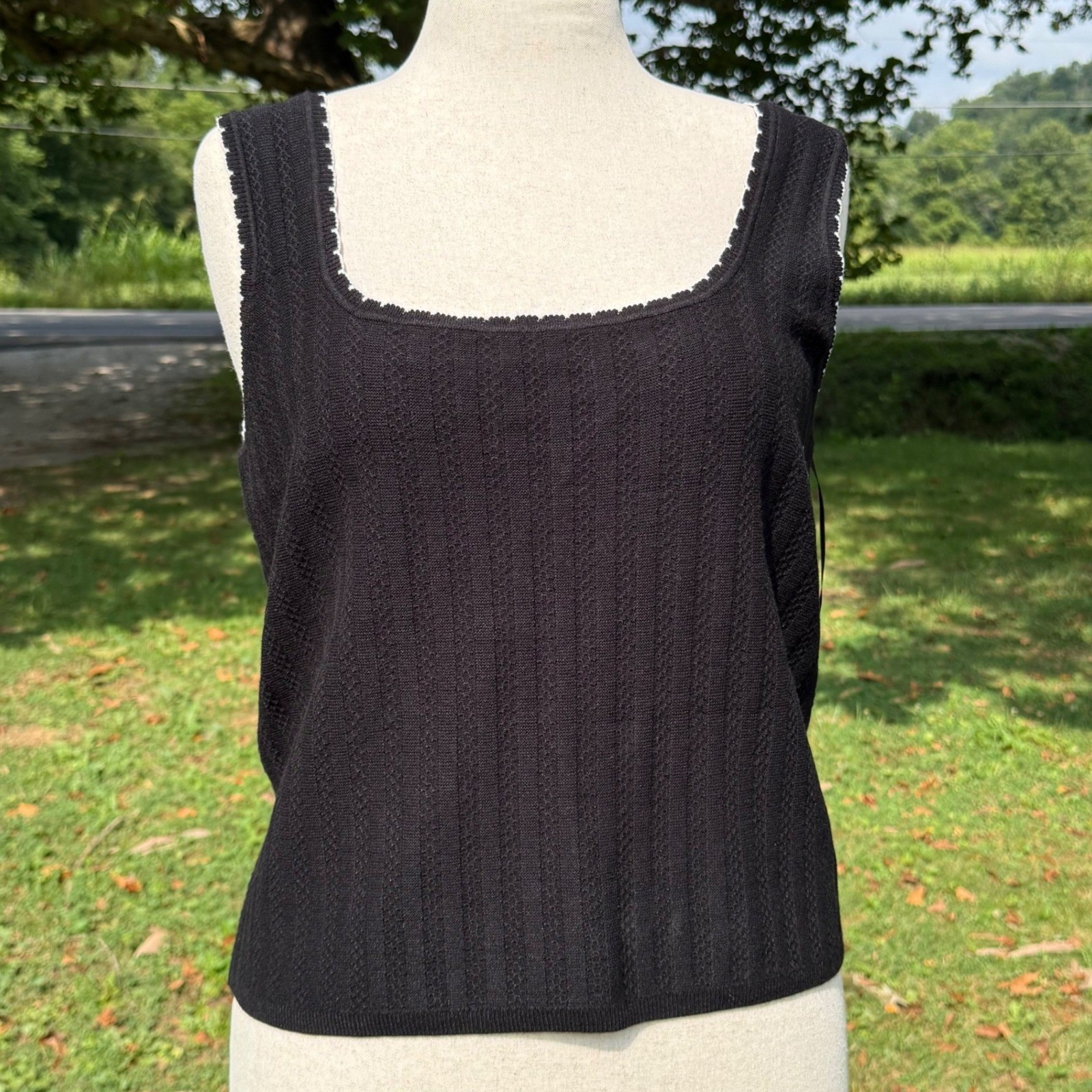 Industry Republic Clothing Womens Black White Picot Trim Knit Tank Top Large NEW