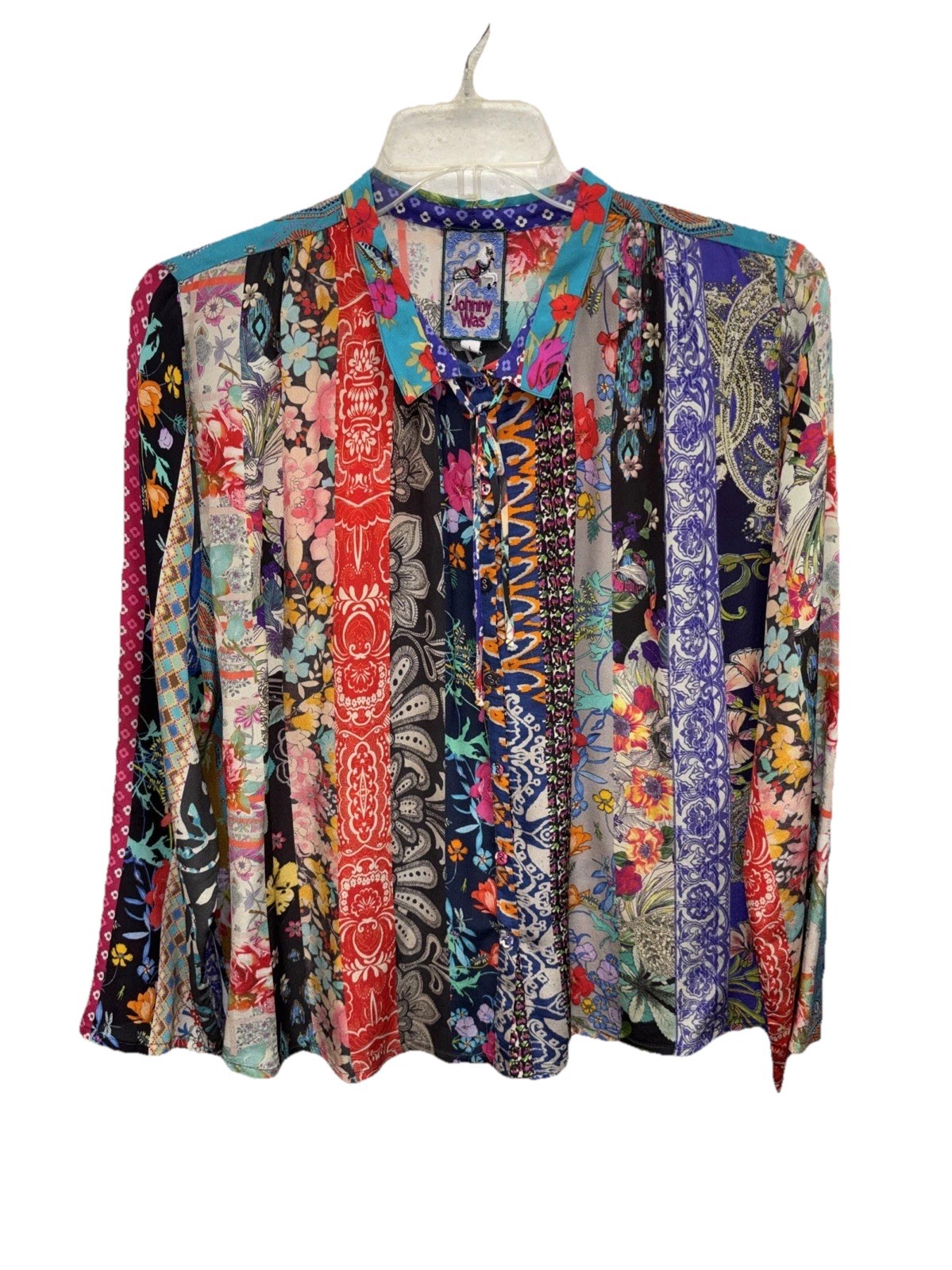 Johnny Was multicolor patterned treble Sofia button up L Silk Button Long Sleeve