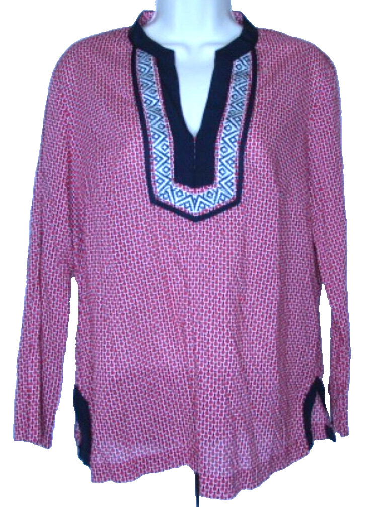 Talbots Women’s Red Black White Tunic Career Blouse Medium