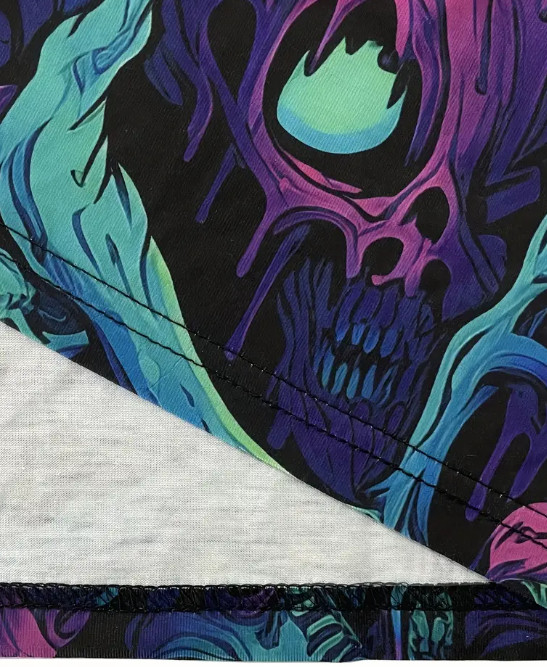 Unisex Size L Bright Multicolor Graphic Skull T-Shirt Silky Satin Feel