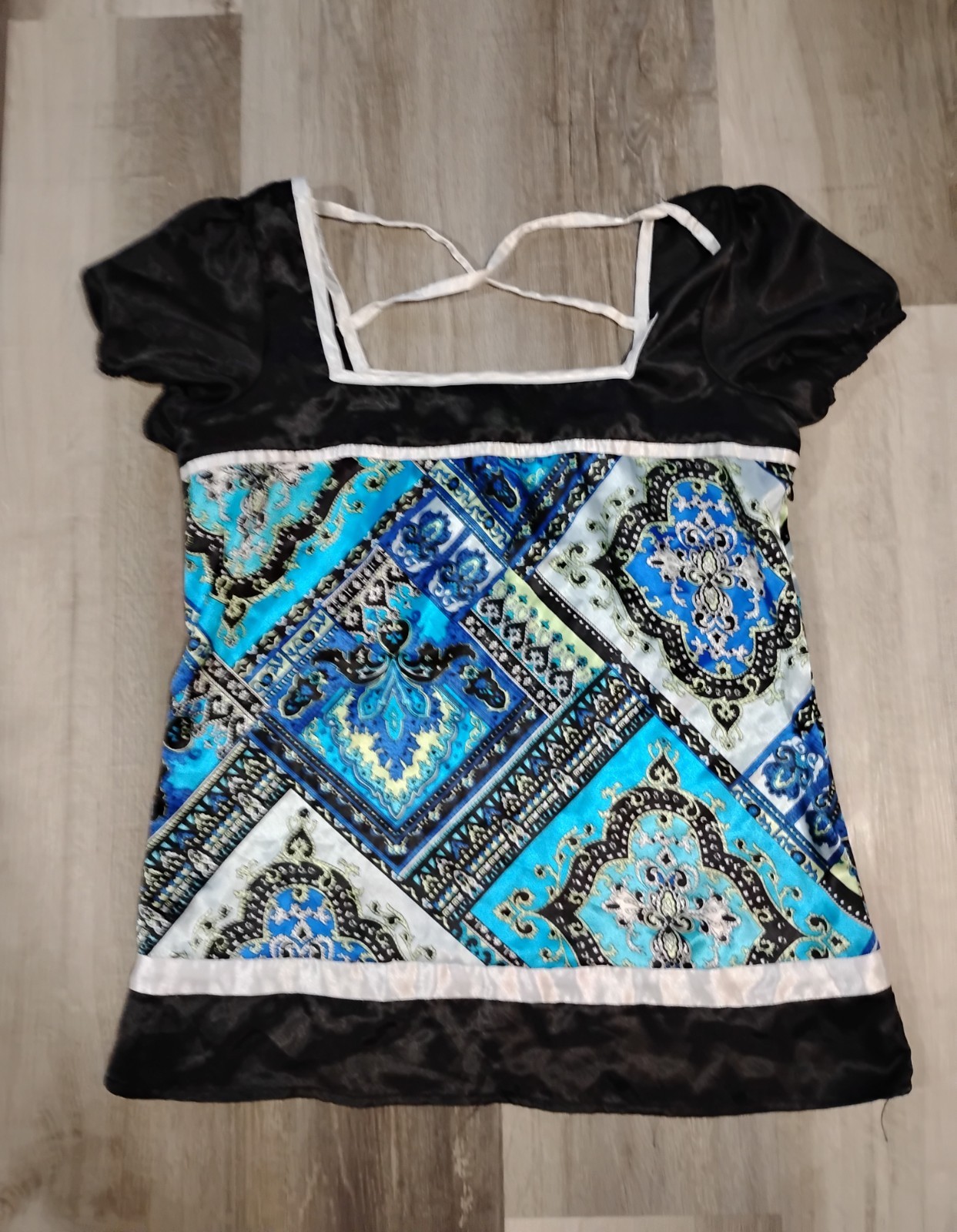 AB Studio Women’s Medium Black Blouse Top Geometric Print