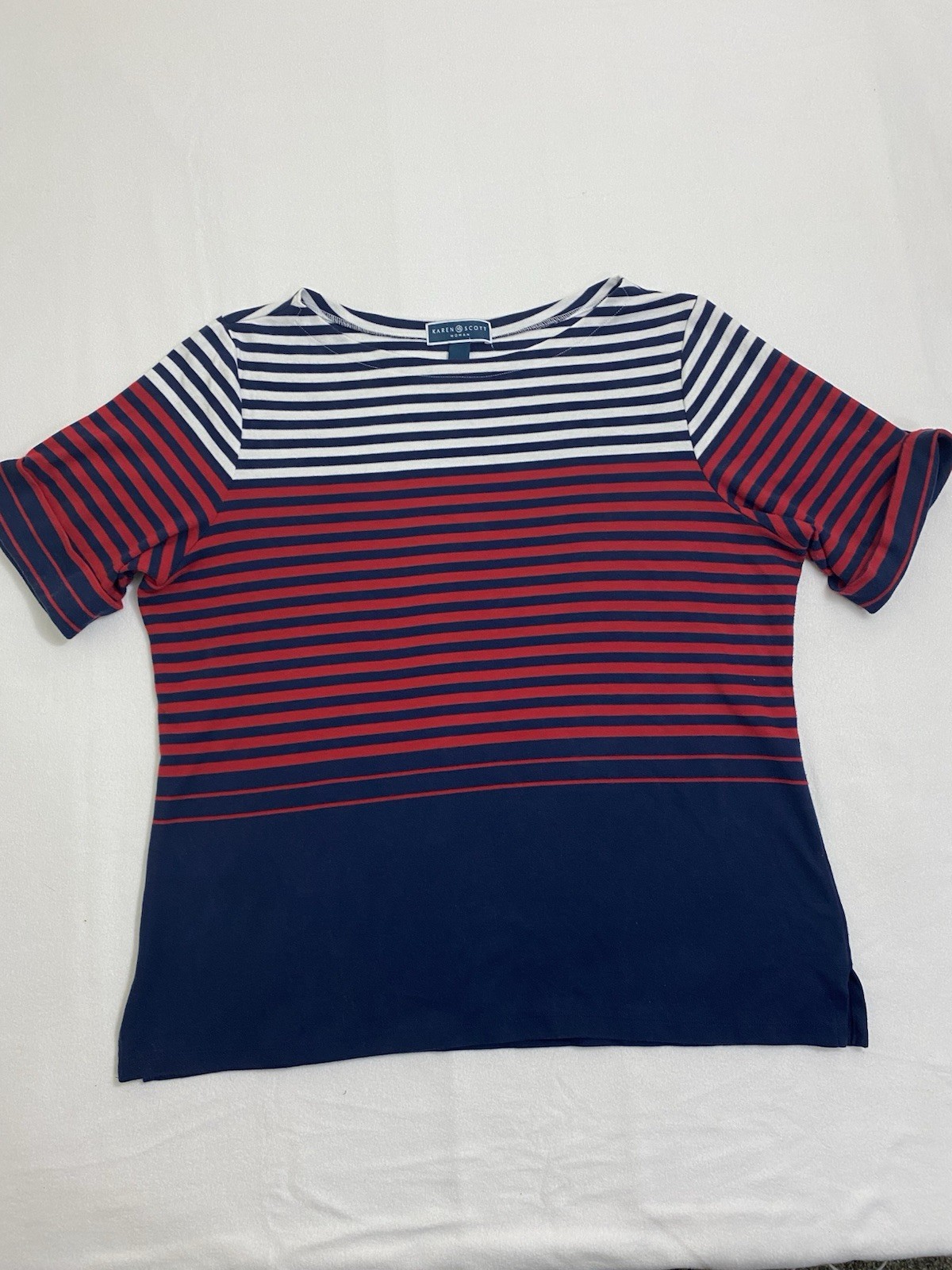 Karen Scott Womens 2X navy, red, white striped short sleeve top