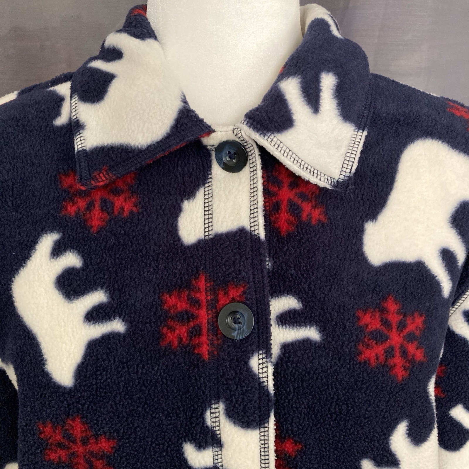 Cabin Creek Navy Polar Bear Snowflake Print Cozy Fleece Button Up Shirt Shacket