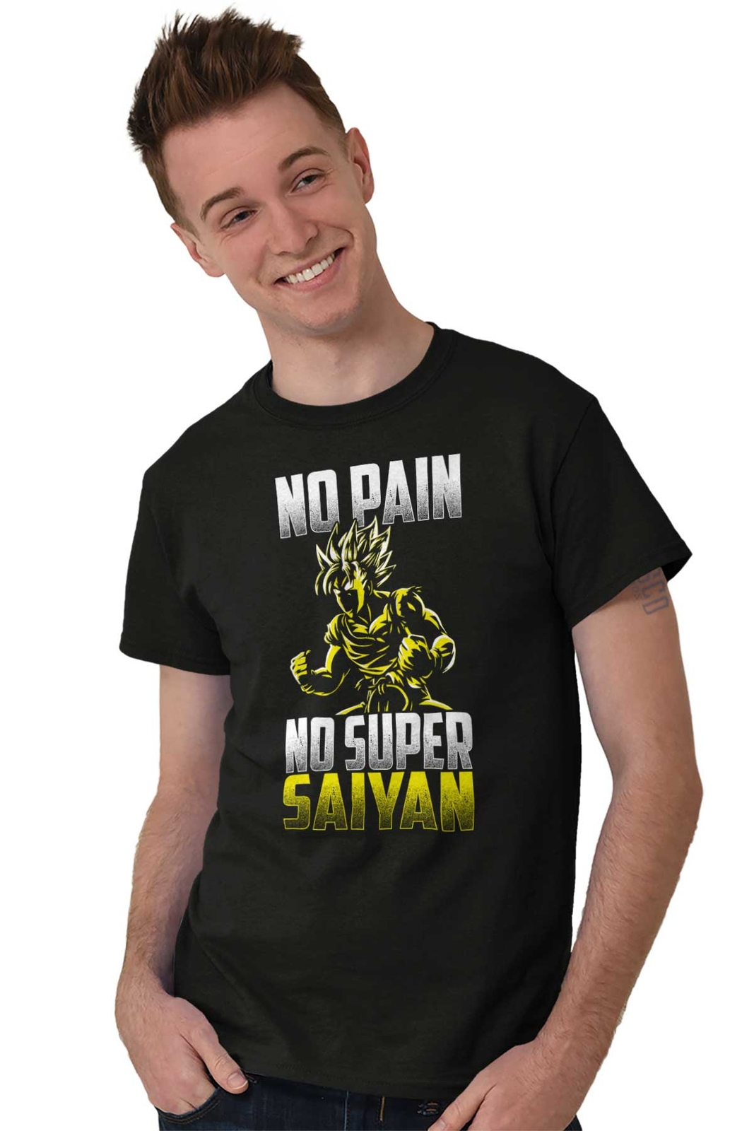 Anime Manga No Pain No Super Gain Gym Pun Mens Casual Crewneck T Shirts Tees