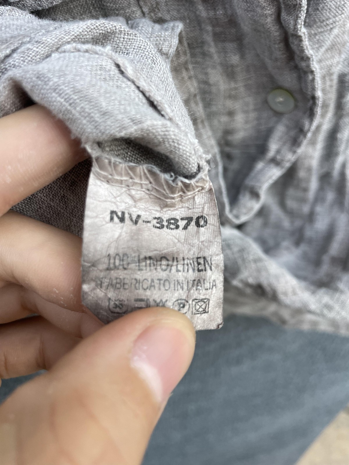 Meo Meli Shirt Womens Large Gray Linen Button Front Made in Italy Long Sleeve