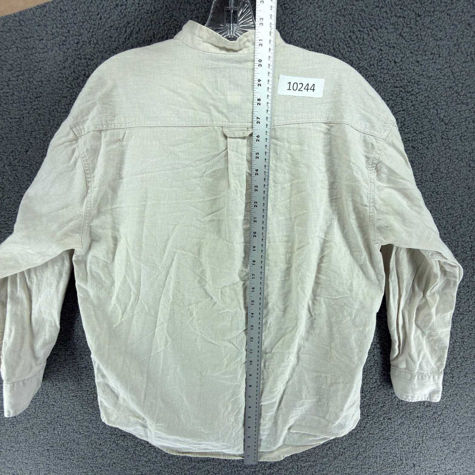 At Last New York Shirt Womens M Beige Linen Blend Band Collar Button Front