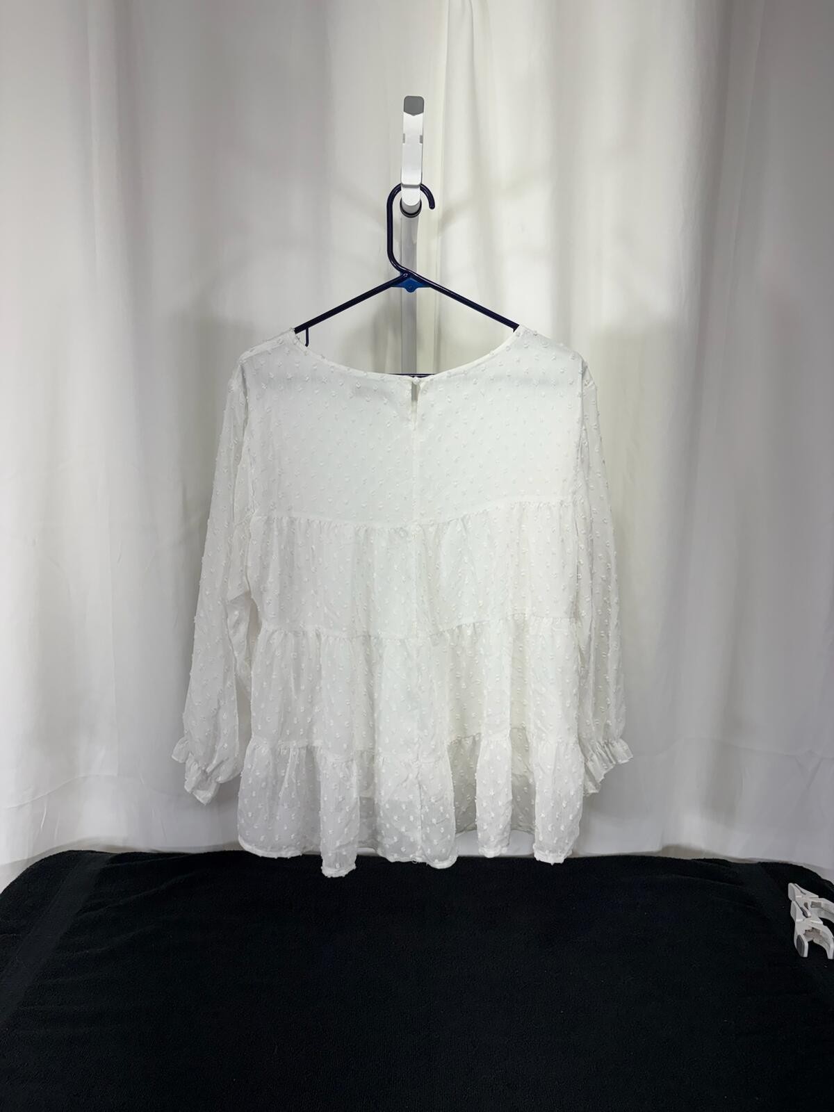Miss Sparkling White Sheer Tiered Ruffle Blouse Size M 2145