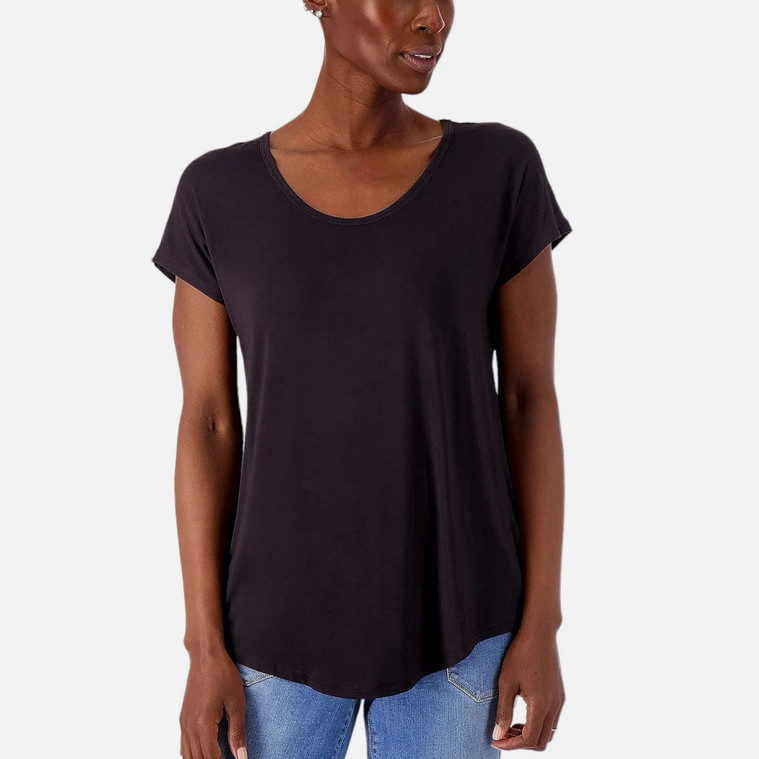 Lands End Short Sleeve Jersey Knit U-Neck Top Black Size Small
