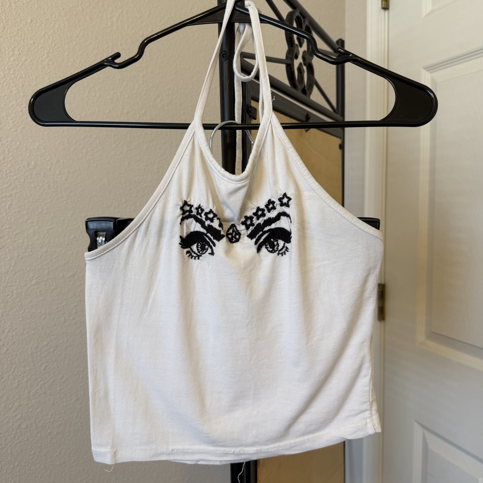 Brandy Melville women’s S/M white embroidered halter top y2k festival bohemian