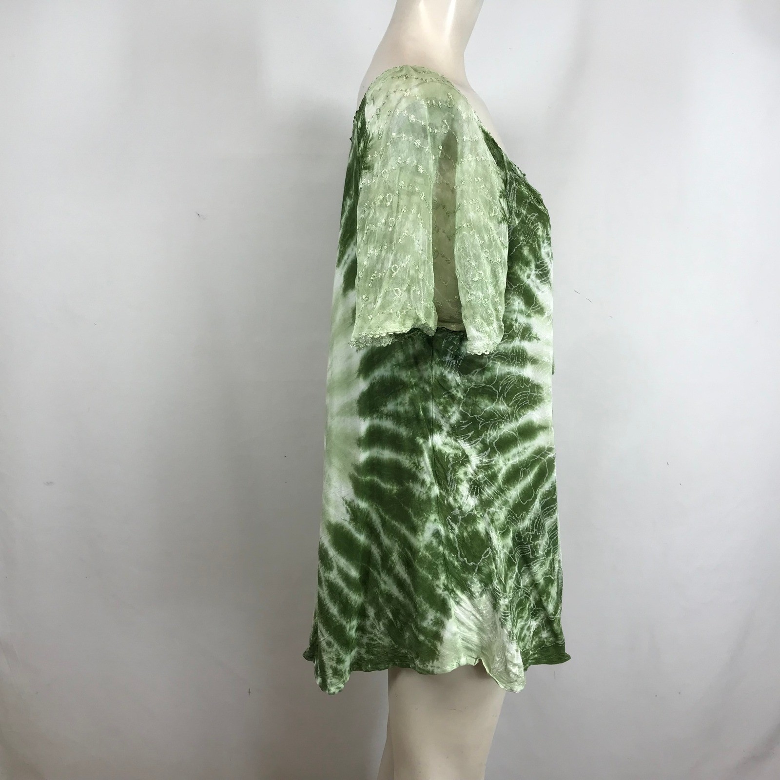 Sakkas Green Tie Dye Boho Tunic Top Plus Size Lace Embroidery Sequin TS-2209 NEW