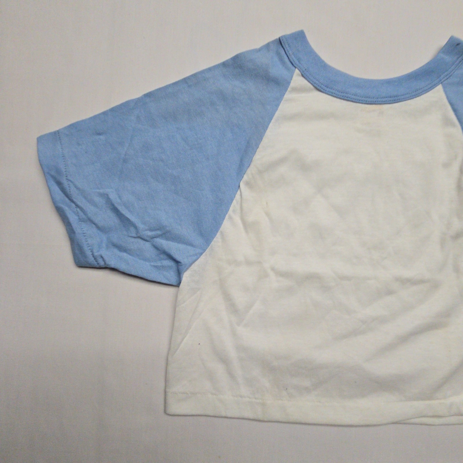 Vintage Sportswear Raglan T Shirt Blue White Womens XS Cropped Tee 80s