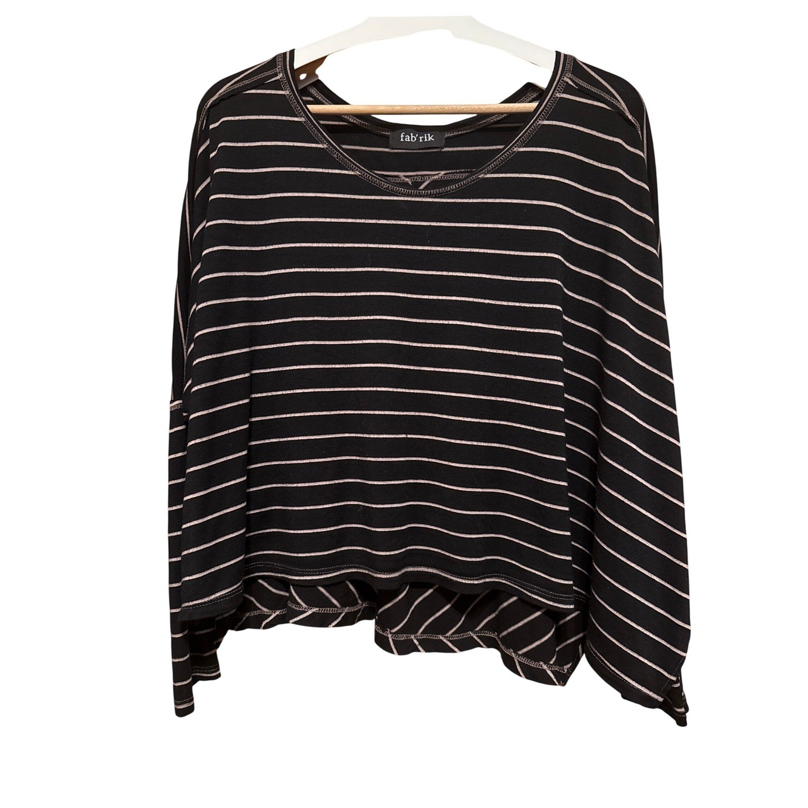 fab rik black stripe relaxed fit long sleeve top womens size unknown