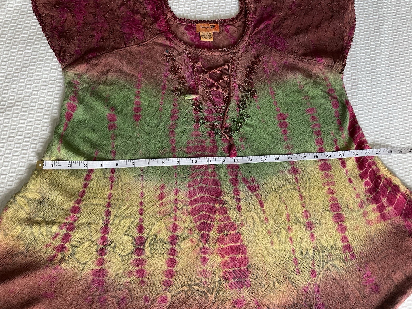 Sakkas Tie Dye Tunic Women’s Plus Size Vibrant Floral Hippie Boho Tassels