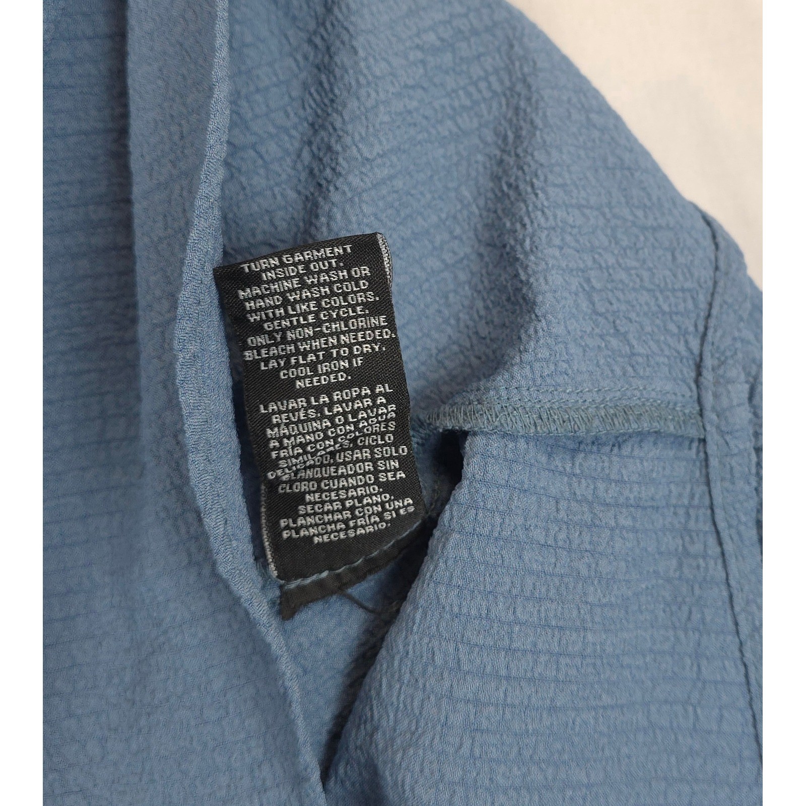 ZAC & RACHEL Blue Textured Puff Sleeve Tie Cuff Blouse Women L Workwear Chic