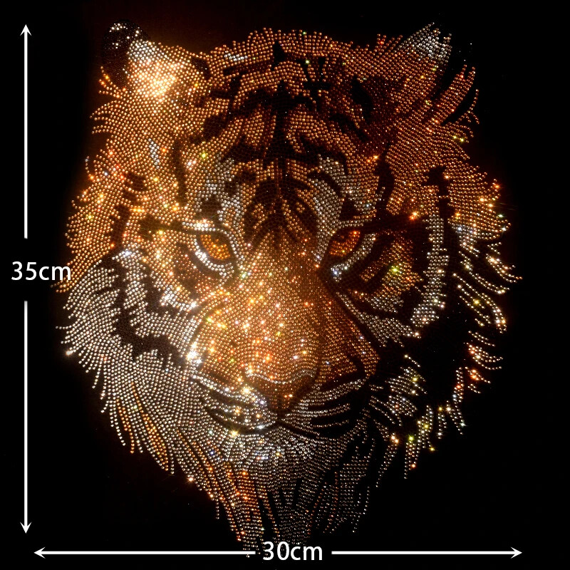 New Men Women Luxury Tiger Rhinestones Fashion Black Long T-Shirt High Quality