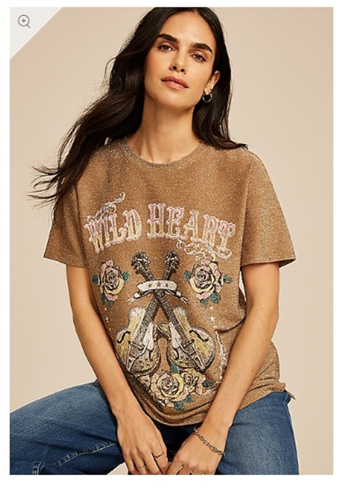 Maurices~NWT~Gold Heavy Metallic Glitter Wild Heart Classic Fit Graphic Tee~XL