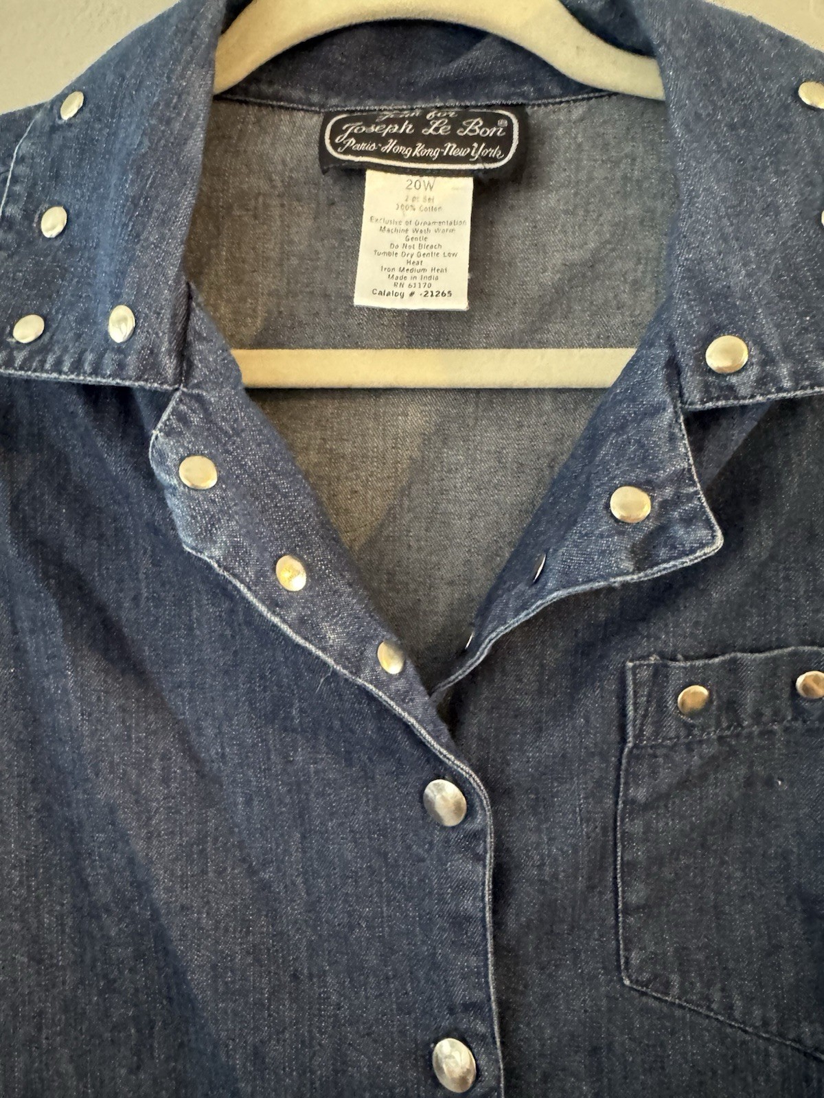 VTG Jean For Joseph Le Bon Studded Denim Shirt 20W Plus Size Western Top