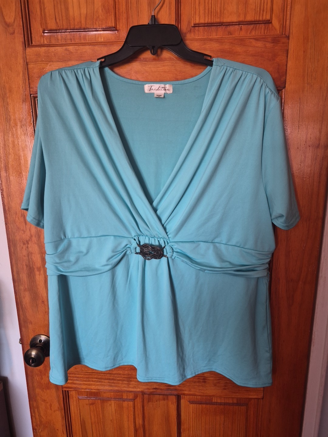Tradition Women’s Stretchable Blue Blouse Top Tunic Size 3X 24W NWOT