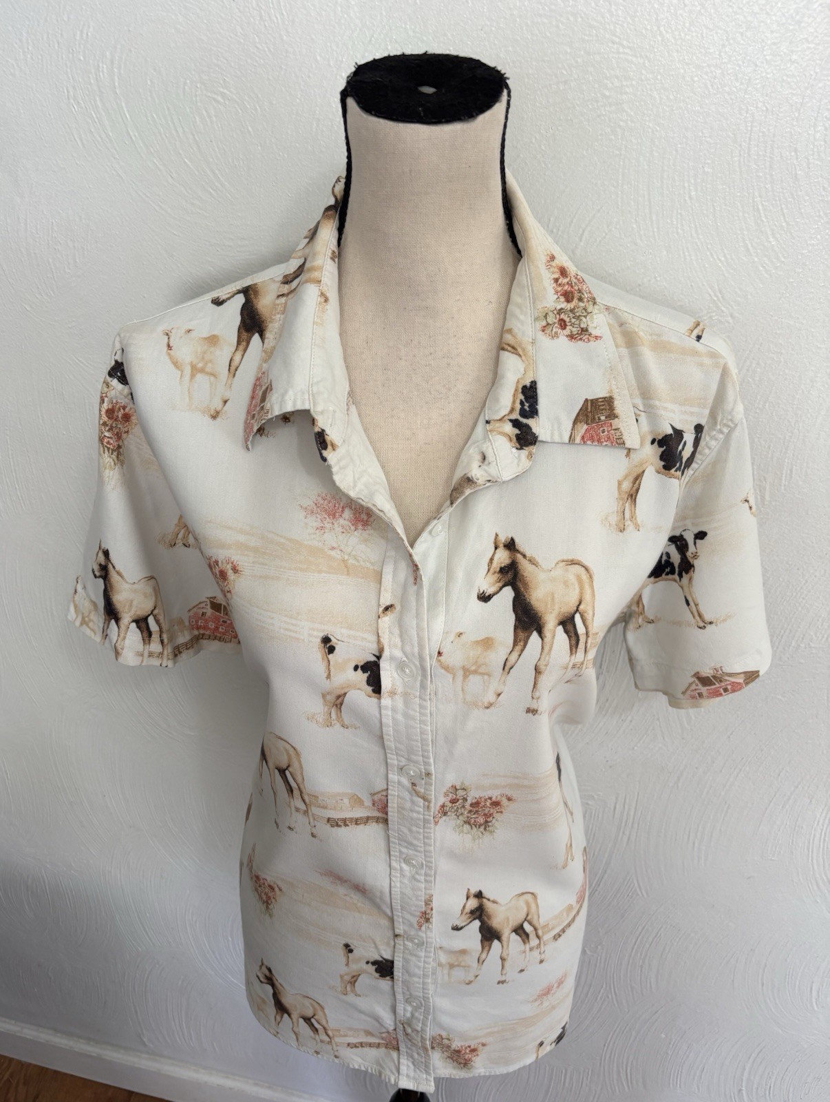 Bit & Bridle Farm Animals Cowgirl Shirt Button Up Rodeo Horse Western XXL