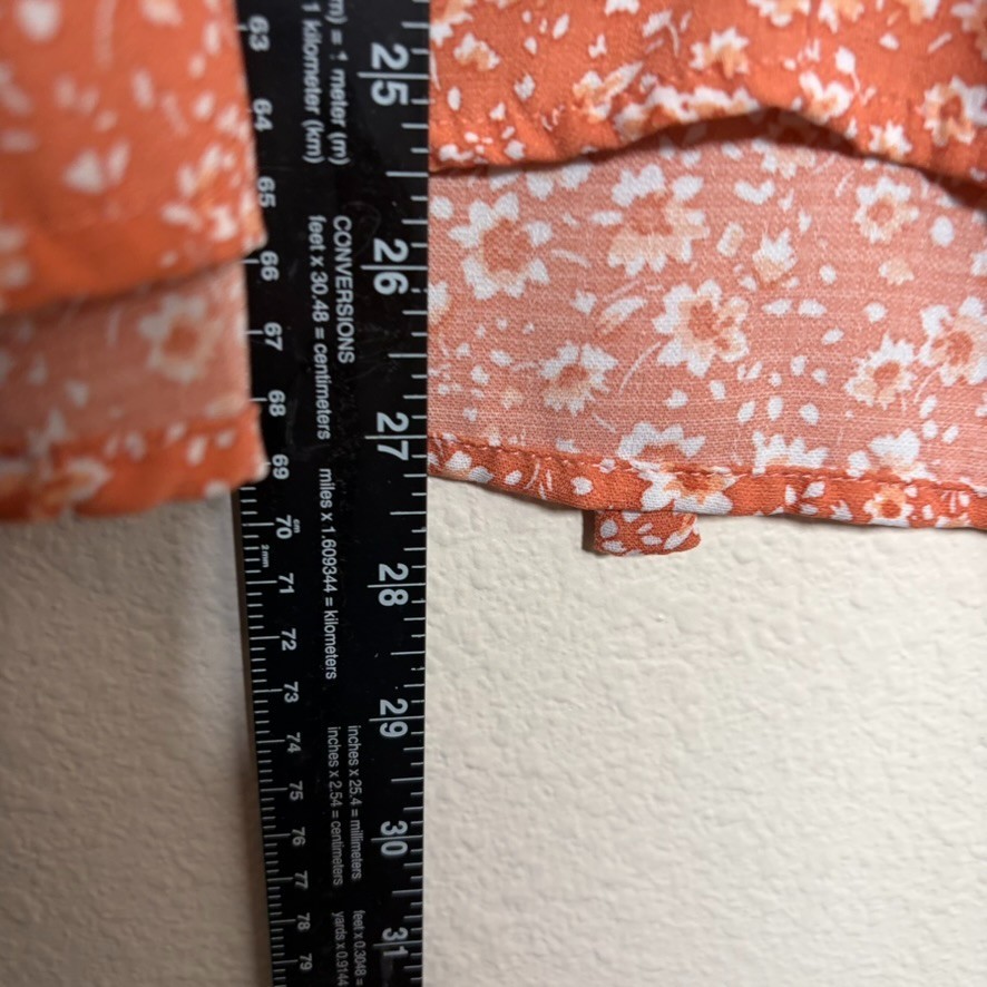 Blue Sol Blouse Women’s Medium Orange Floral Short Sleeve V-Neck Artsy Shirt Top