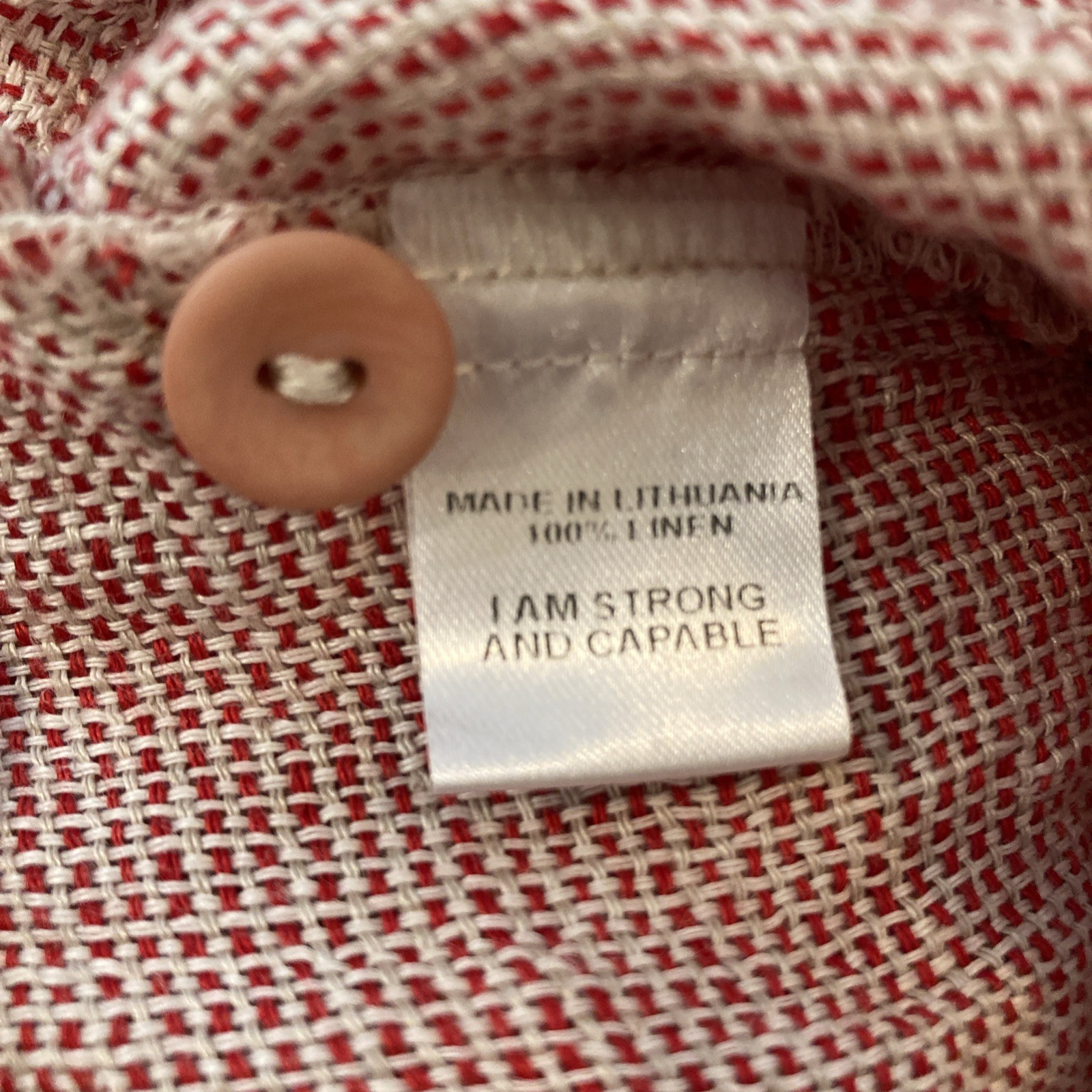 FLAX Lagenlook Linen Top Women Sz P Red Lipstick Panama Pullover Tunic Roll Tab