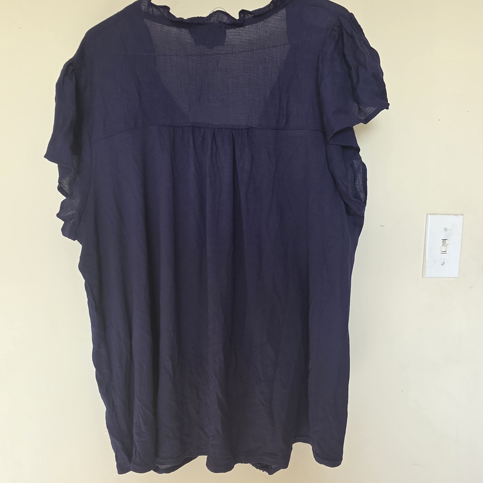 Flower & Feather Blue Floral Embroidered Flutter Sleeve V-Neck Blouse XL