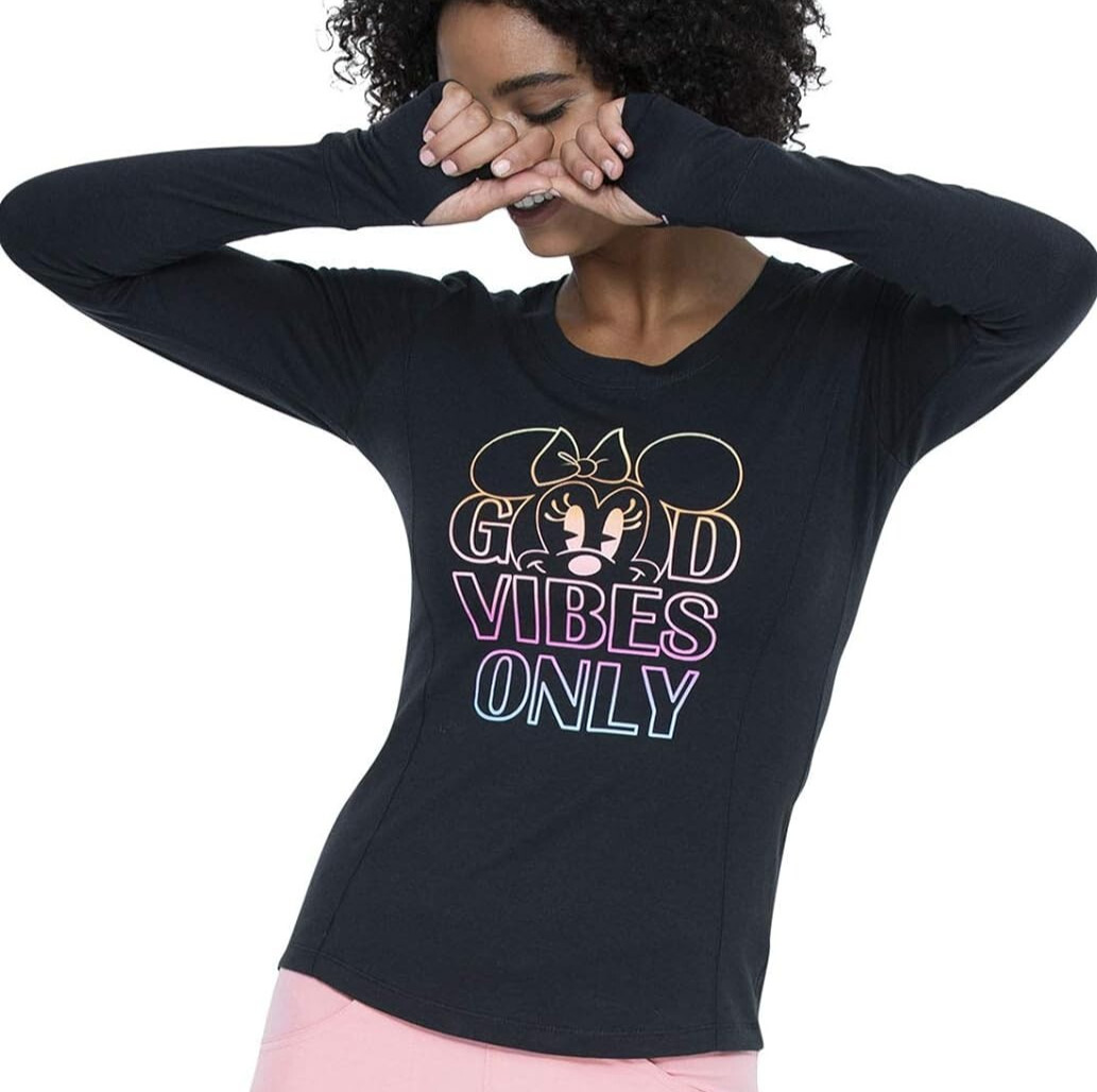 Women’s DISNEY Minnie Mouse GOOD VIBES ONLY Black Long Sleeve Shirt, Heartsoul