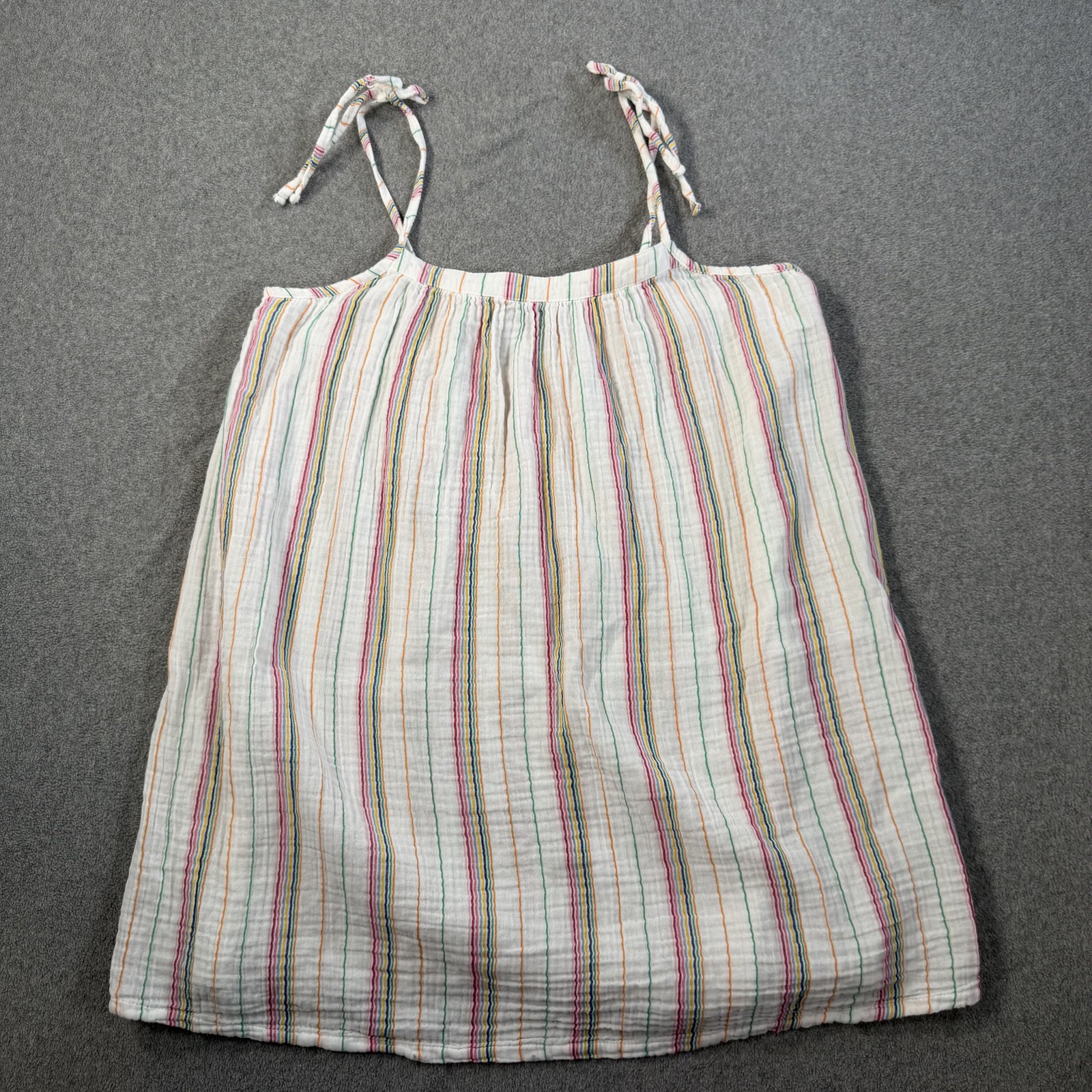 Old Navy Women’s Large White Multicolor Striped Tie Strap Gauze Tunic Tank Top