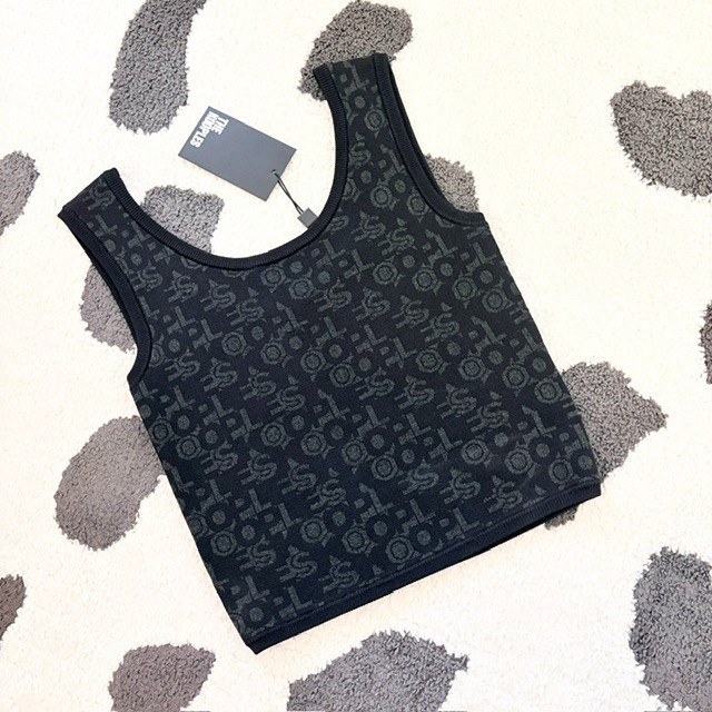 NWT $125 The Kooples Womens Size Small Black Logo Monogram Knit Crop Top