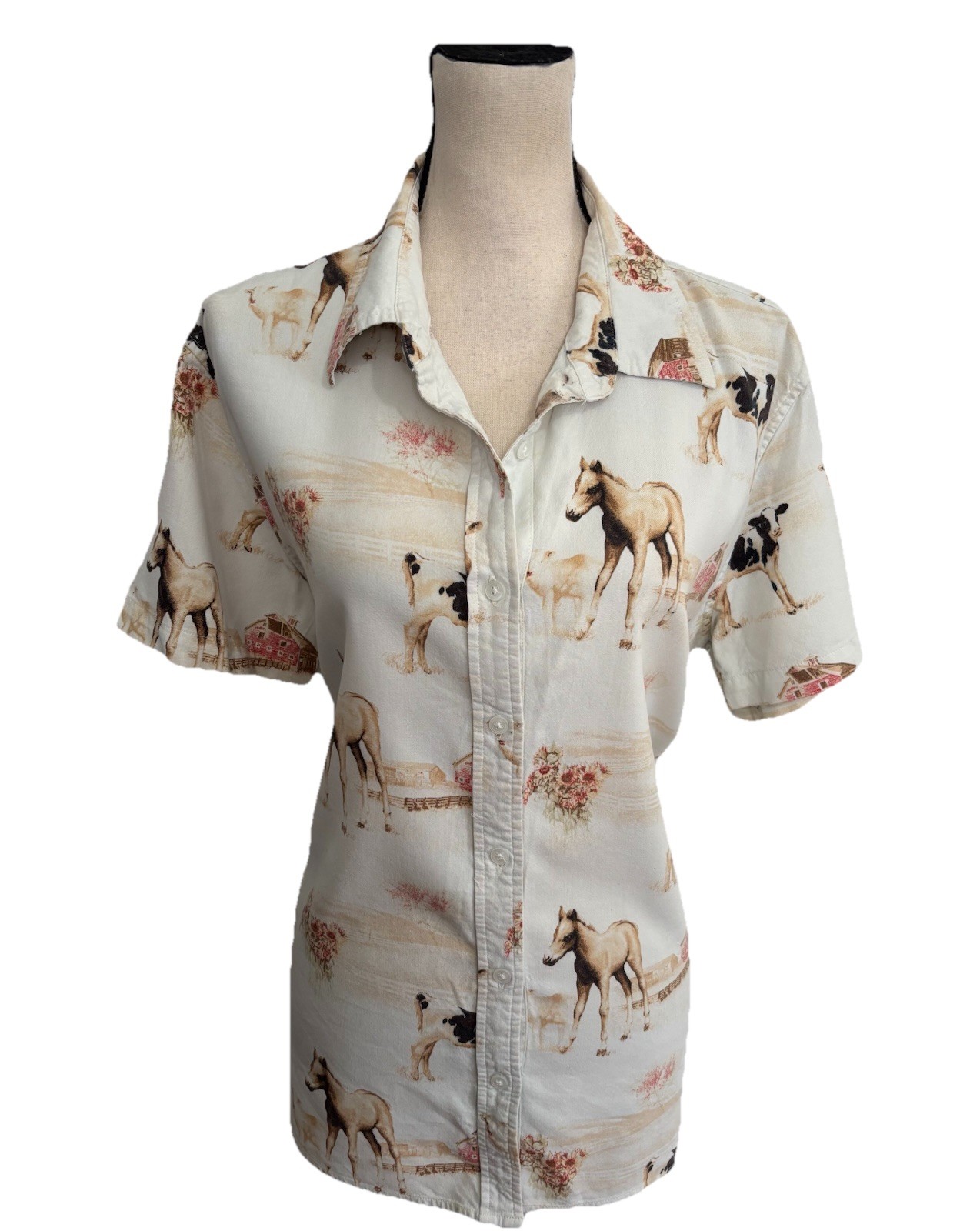 Bit & Bridle Farm Animals Cowgirl Shirt Button Up Rodeo Horse Western XXL