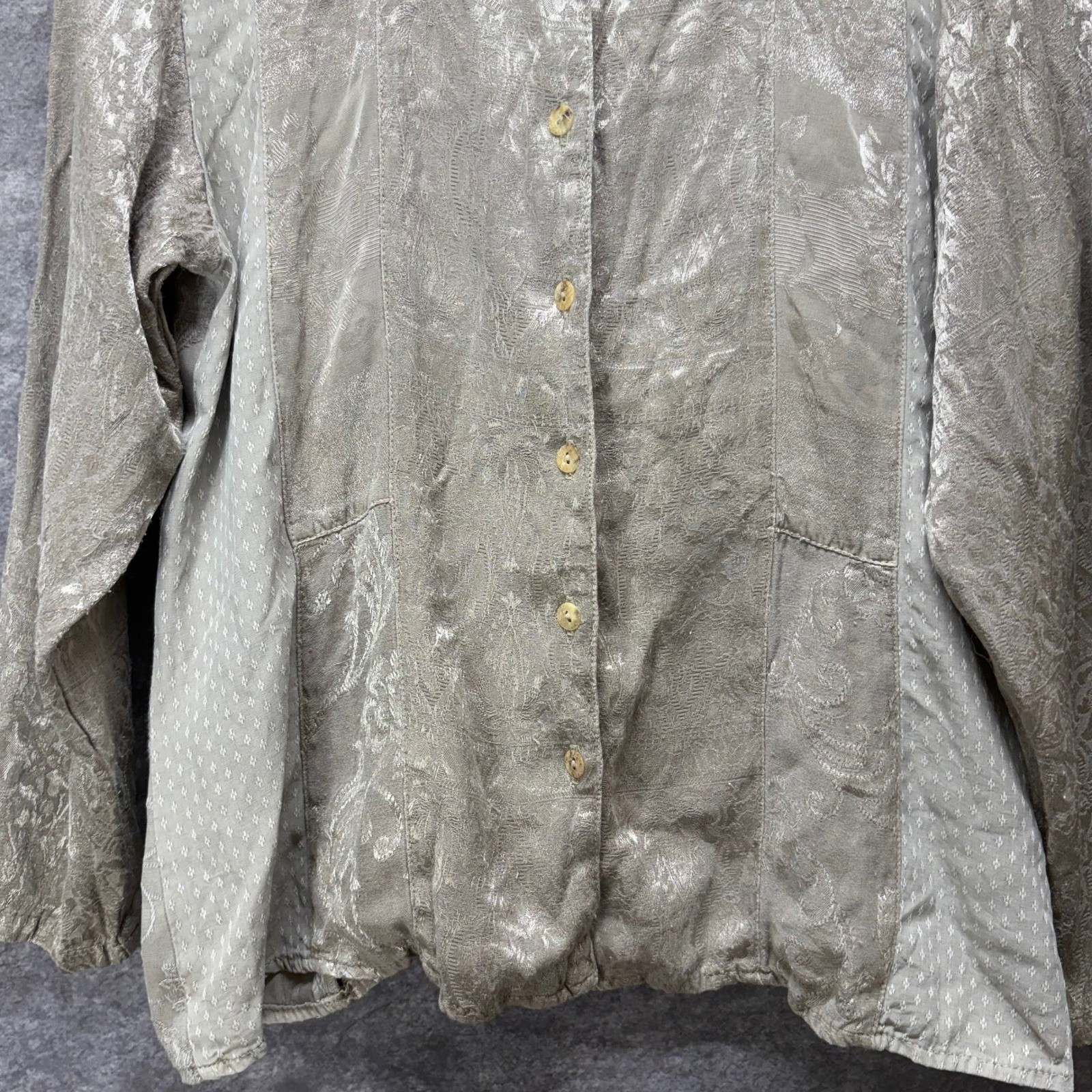 Citron Santa Monica Jacquard Brocade Button Up Blouse Size XS Mixed Media Floral