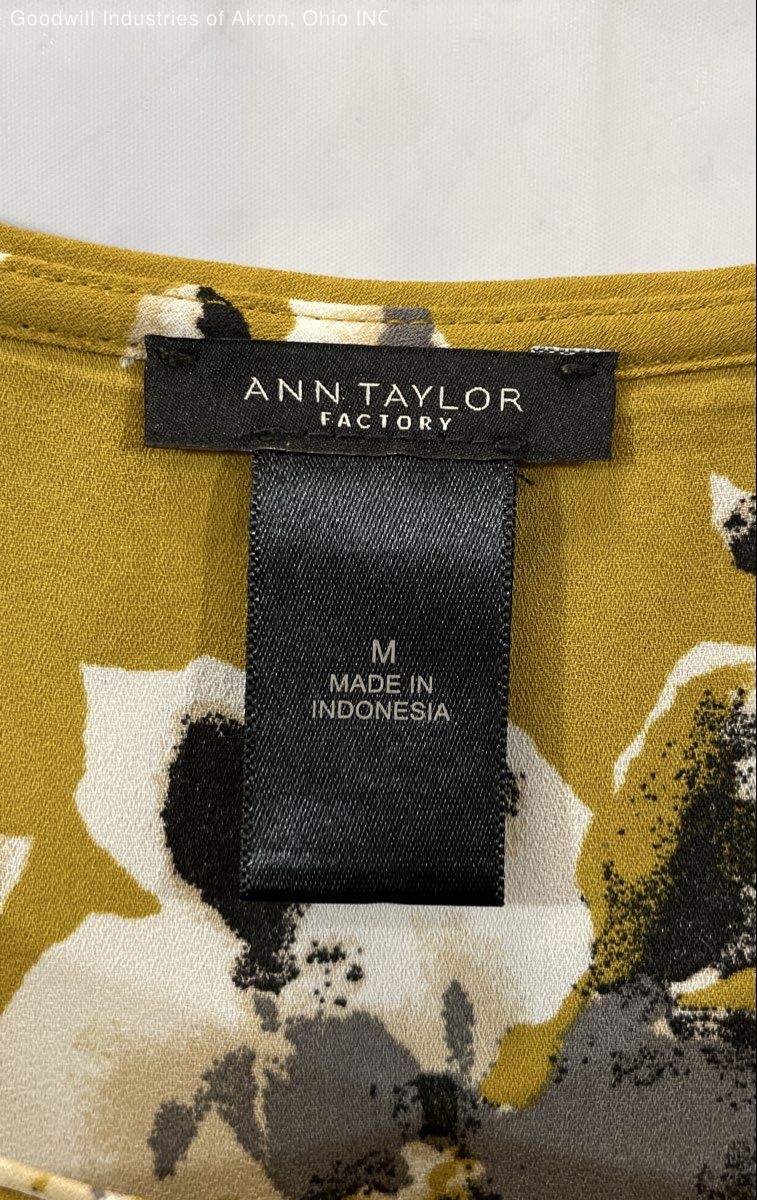 Ann Taylor Factory Women’s Yellow Floral Short Sleeve Wrap Back Blouse Sz M