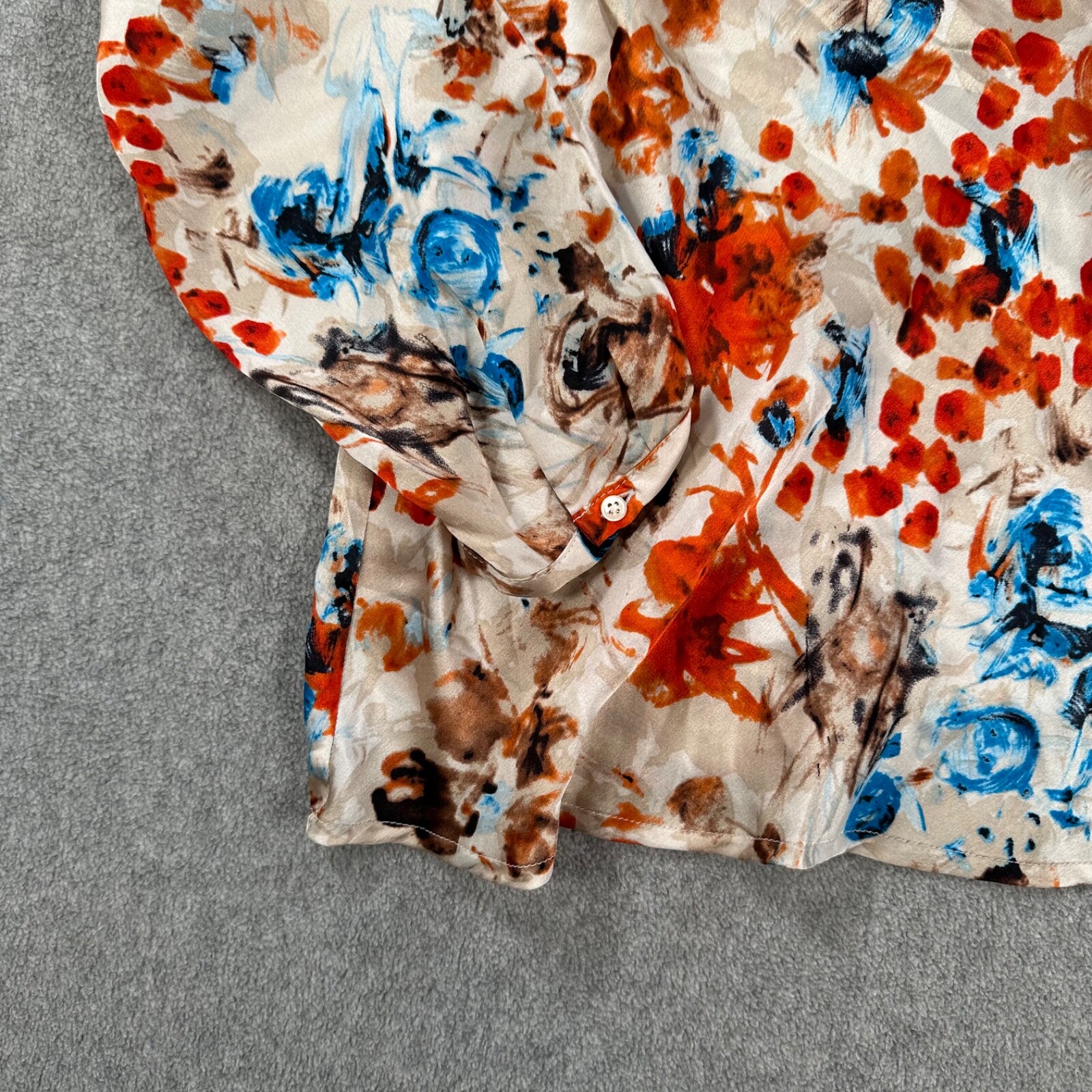 Doncaster Collection Silk Blouse Mock Cowl Neck Women’s 14 Blue Orange Floral