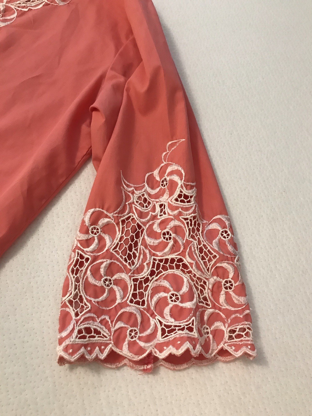 Caro Of Honolulu Womens Sz 10 Medium Embroidered Button Up Tunic Top Boho Orange