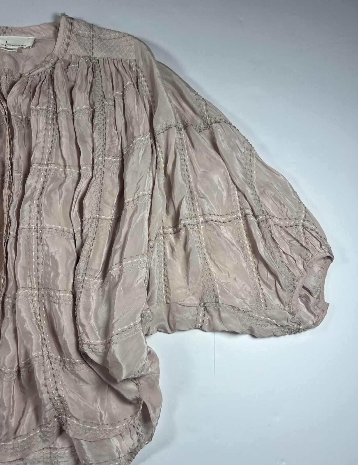Anthropologie Sarabeth Textured Button Down Blouse Size Medium Pink Oversized