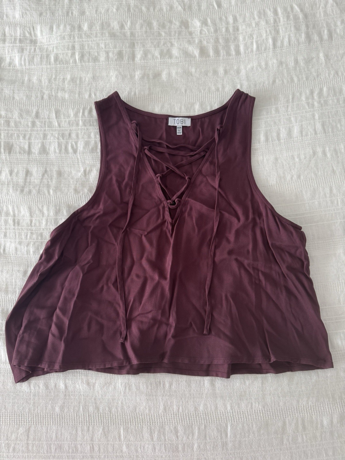 TOBI Women’s Wine V-Neck Lace-Up Tie Sleeveless Rayon Tank Top Size M
