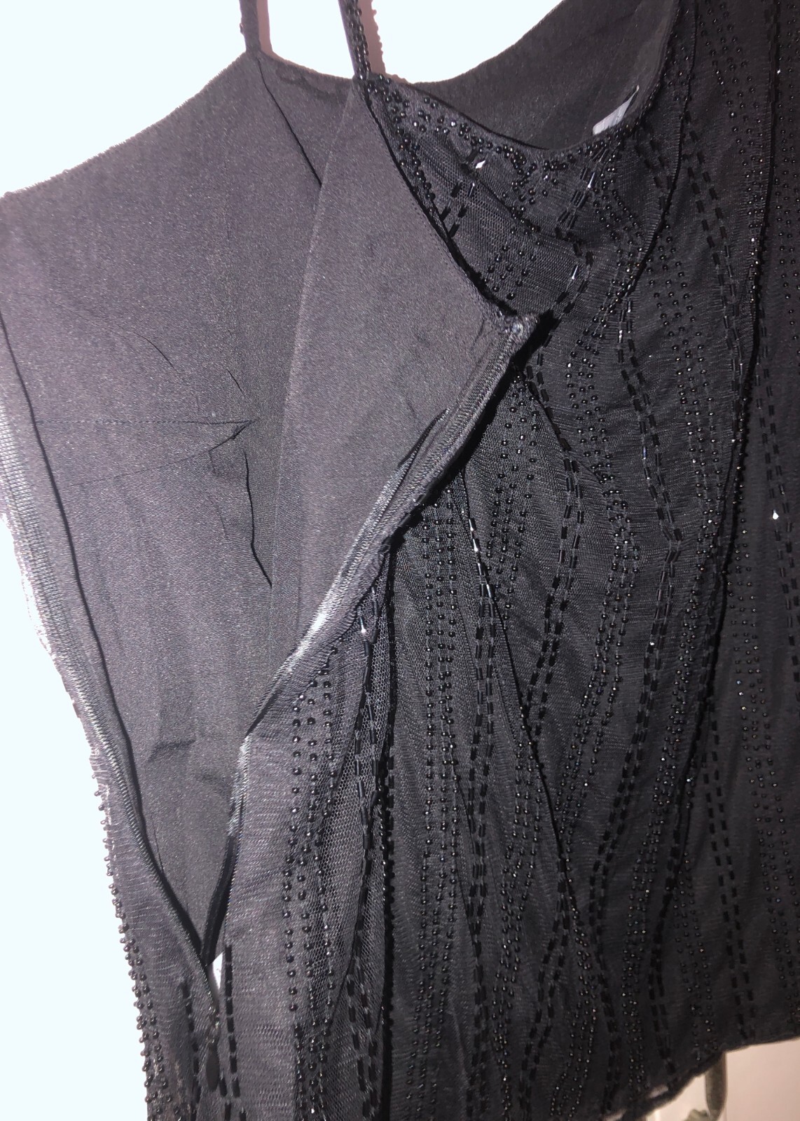 New Ralph Lauren Beaded Mesh One Shoulder Top~Black ~Large $225 Glam Party chic