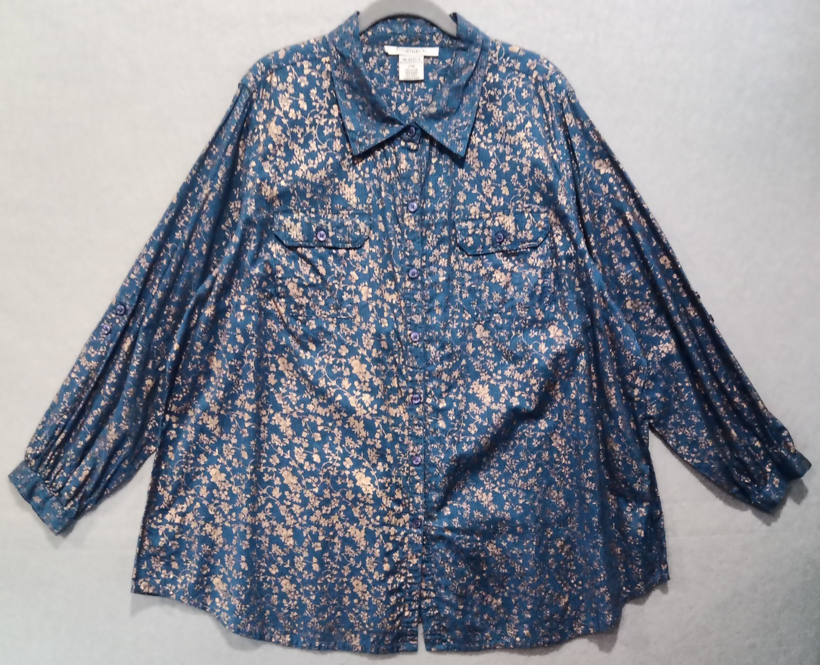 Vtg Roaman’s Shirt Blue Sz 24W Gold Vine Role Tab Cottagecore Retro 90’s Classic