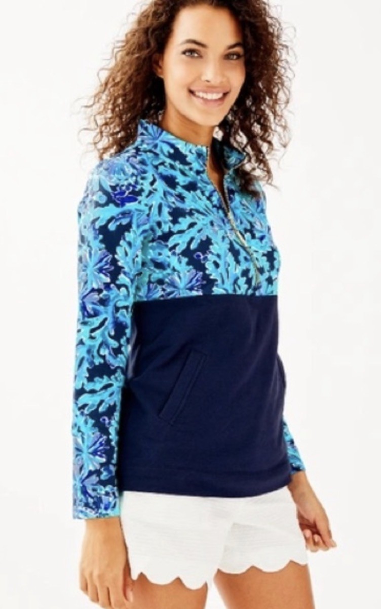 EUC Lilly Pulitzer UPF 50+ Asher Popover In Too Deep Navy Sz XL