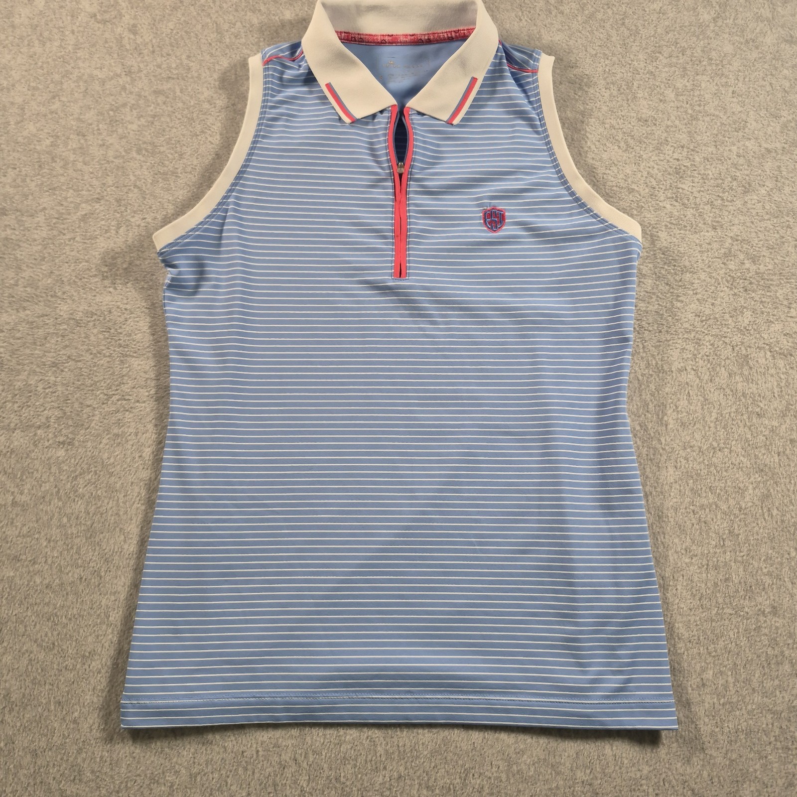 PETER MILLAR Chrissie Golf Polo Shirt Women Small Blue Stripe Sleeveless 1/4-Zip